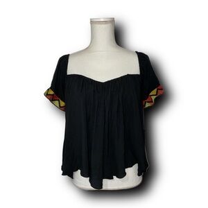 Entro Embroidered Black Flutter Sleeve Witchy Boho Hippie Top